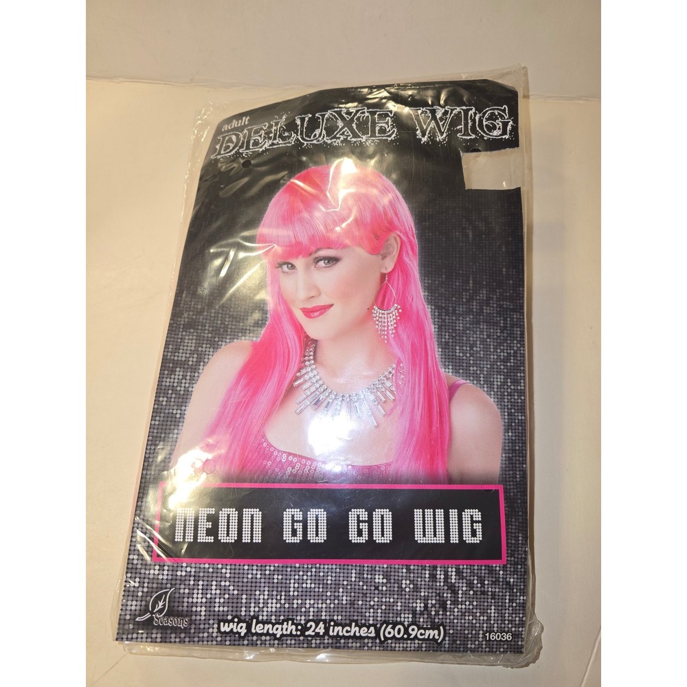 Seasons Neon Go Go Wig Hot Pink 24 Inch Long Straight Costume Wig 16036 Adult‎